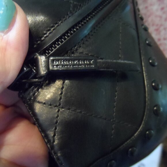 Burberry Black Calf Leather Quilted Ankle Heeled Boots Size 39B - Picture 7 of 16